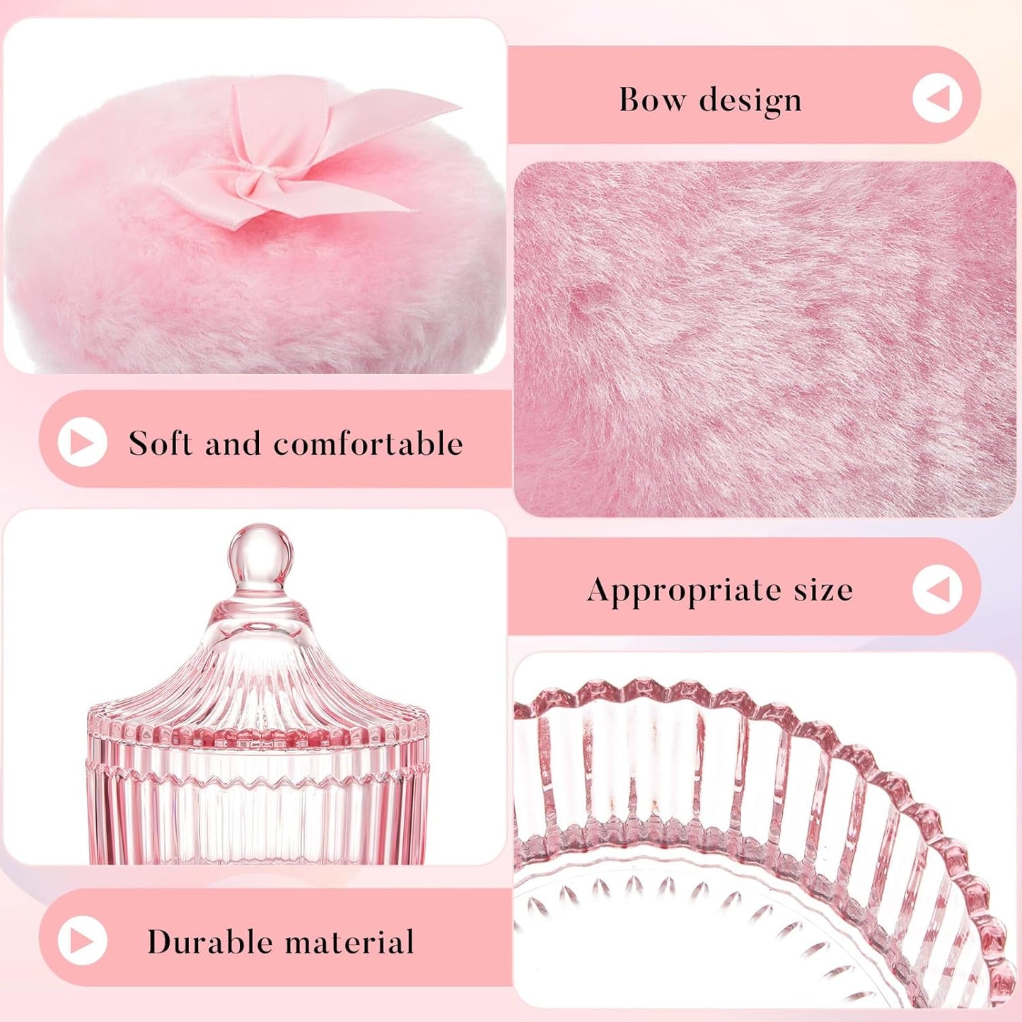 Tioncy 3 Pcs Large Body Powder Puff and Container Crystal Container Soft Washable Reusable Velour Face Body Glitter Powder Puff Wet Dry Makeup Simple Style (Pink)-GlimoraGlow