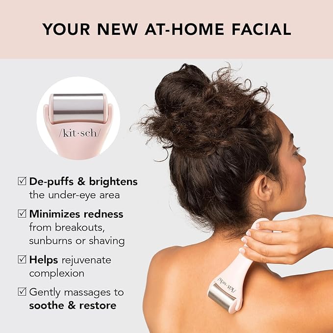 Kitsch Ice Roller for Face – Stainless Steel Face Ice Roller to Reduce Puffiness, Redness & Headaches – Cooling Facial Roller for Skin Care, Irritation Relief & Spa-Like Experience at Home - Pink-GlimoraGlow