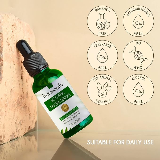 Pure Vitamin C Facial Serum with Salicylic Acid and Glycolic Acid, Anti-Wrinkle, Anti-Acne and Anti-Blackhead, Dark Spot Correcting, 7,5% AHA, Sebum Balance, ¾ oz-GlimoraGlow