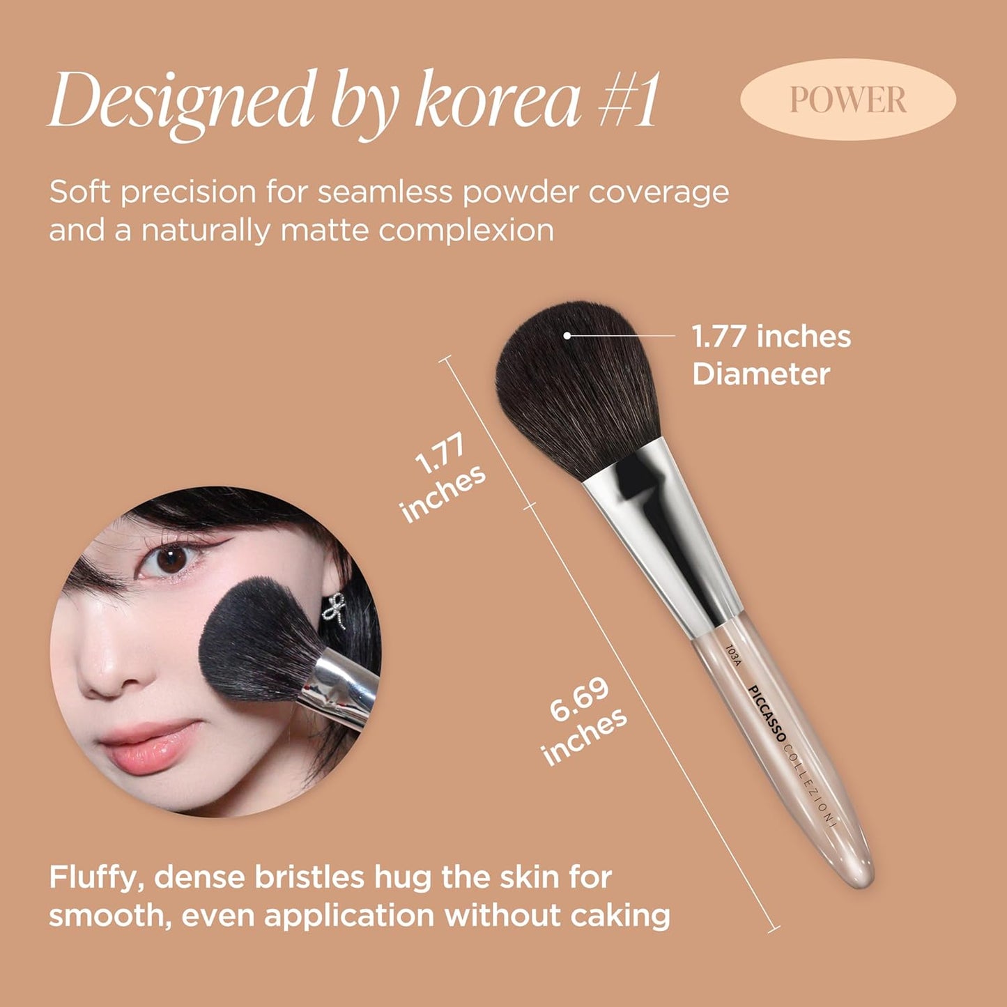 Piccasso COLLEZIONI 103A Powder Brush – Soft Makeup Brush for Face, Fluffy Blush and Setting Tool with Goat Hair Blend, Ideal for Powder Application, Shading, and Natural Finish, Professional Korean-GlimoraGlow