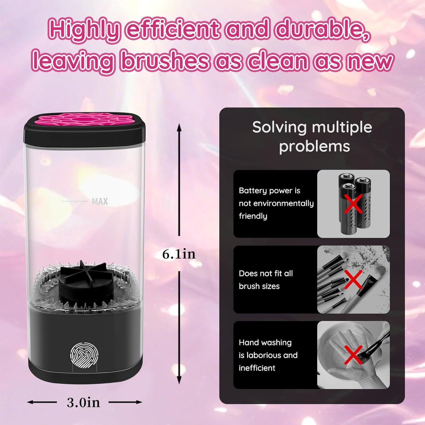 Electric Makeup Brush Cleaner Machine, Ultimate Efficient Automatic Cleaner for All Types of Makeup Brushes - Black Pink-GlimoraGlow
