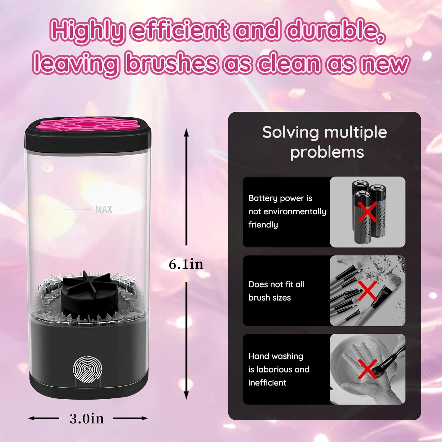 Electric Makeup Brush Cleaner Machine, Ultimate Efficient Automatic Cleaner for All Types of Makeup Brushes - Black Pink-GlimoraGlow