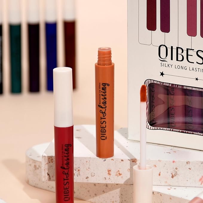 12Pcs Makeup Matte Lipstick Lip Kit, Warm Neutrals & Vintage Reds Non-Stick Cup Not Fade Liquid Lipstick Waterproof Long Lasting Durable Nude Lip Gloss Beauty Cosmetics Gift Box Makeup Set Kit-GlimoraGlow