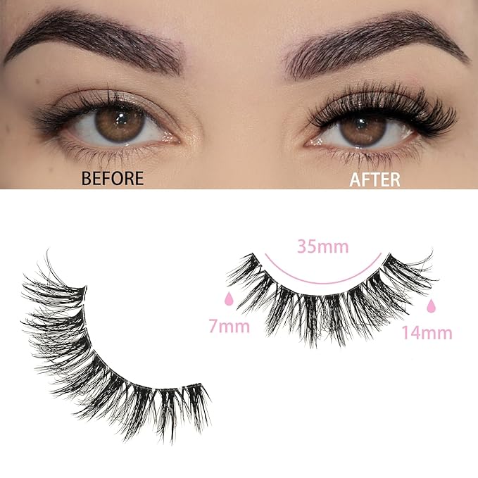 FARRED Cat Eye Lashes False Eyelashes Short Wispy Lash Strips Volume Eyelash 14 Pairs Cateye Medium Length False Clear Band Lashes Natural Looking Hybrid Clusters Full Strip Lashes (F29 | 7-14mm)-GlimoraGlow