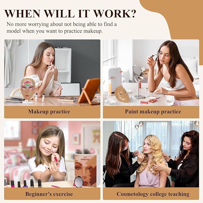 Make Up Practice Face, Face Painting Mannequin Head with Stand, 5D Reusable Silicone Face Practice Board, Mannequin Head for Makeup with Makeup Kit, Practice Face for Makeup Artist & Beginner, Brown-GlimoraGlow