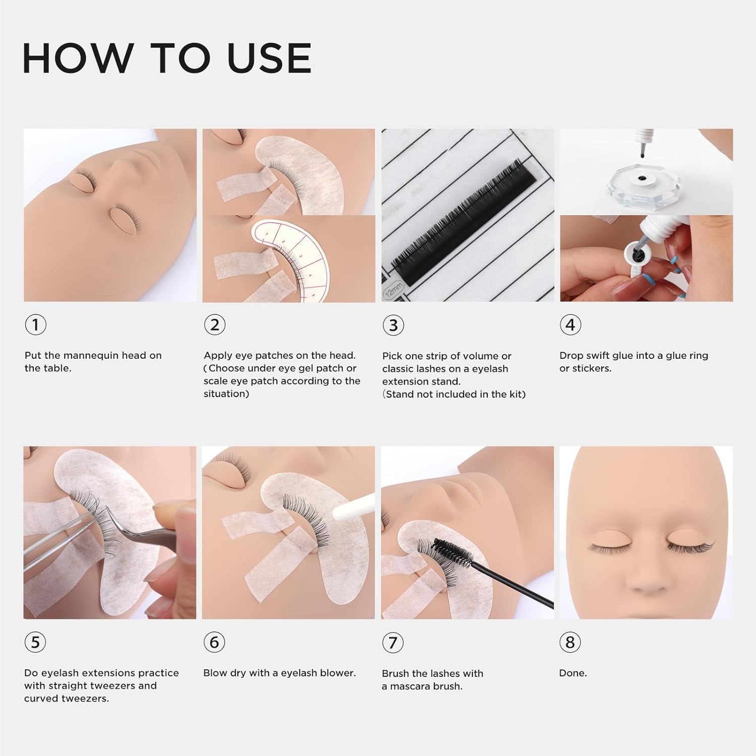 BEYELIAN Eyelash Extension Kit, Lash Extension Kit, Professional Lash Mannequin Head Kit with Removable Eyelids, Lash Kit for Eyelash Extensions Beginners 353 Piece Set-GlimoraGlow