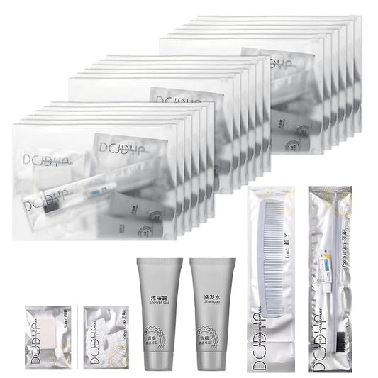 Hygiene Kit, Hygiene Kit Bulk, Travel Hygiene Kit With Toothbrush, Toothpaste, Comb, Shampoo, Shower Gel, Shower Cap And Soap, Individually Packed, Suitable For Hotel, Home, Travel (50 sets)-GlimoraGlow