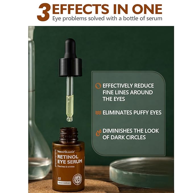Retinol Eye Serum Anti Aging Under Eye Cream Visibly Reduces Wrinkles Fine Lines in 4-8 Weeks - Tightening Firming with Double Retinol 30ml-GlimoraGlow