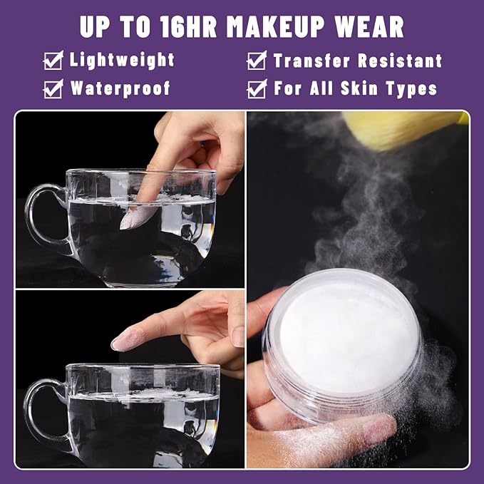 UCANBEMAKUP Long Lasting Makeup Setting Spray Kit- 6.76 Fl oz Hydrating Matte Finish Mist Lightweight Face Make up Fixer +Translucent Loose Setting Powder+2PC Sponge Puff Set-GlimoraGlow