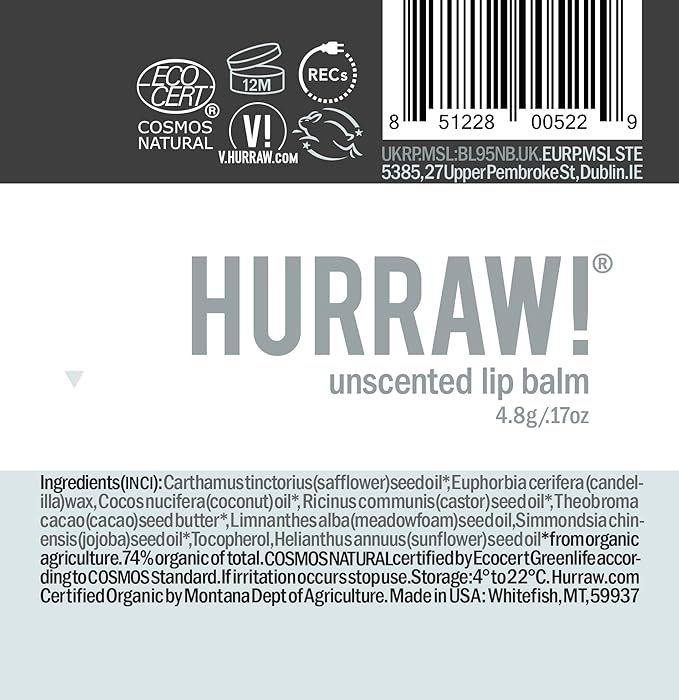 Hurraw! Unscented Lip Balm, 3 Pack: Organic, Certified Vegan, Cruelty and Gluten Free. Non-GMO, 100% Natural Ingredients. Bee, Shea, Soy and Palm Free. Made in USA-GlimoraGlow