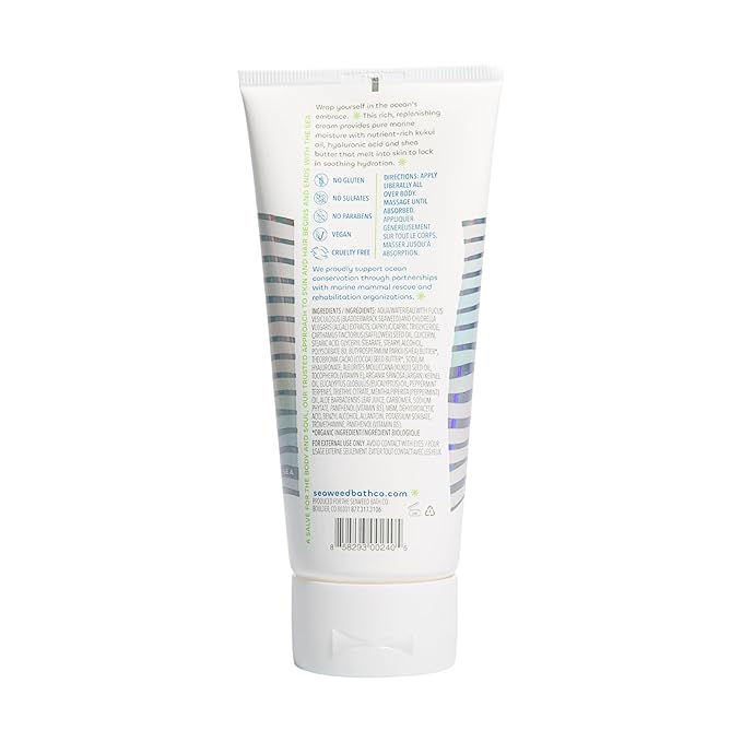 Seaweed Bath Co. Hydrate Body Cream, Eucalyptus Peppermint Scent, 6 Ounce, Nourishing Hand & Body Lotion Moisturizer for Dry Skin, with Sustainably Harvested Seaweed, Kukui Oil, Hyaluronic Acid-GlimoraGlow