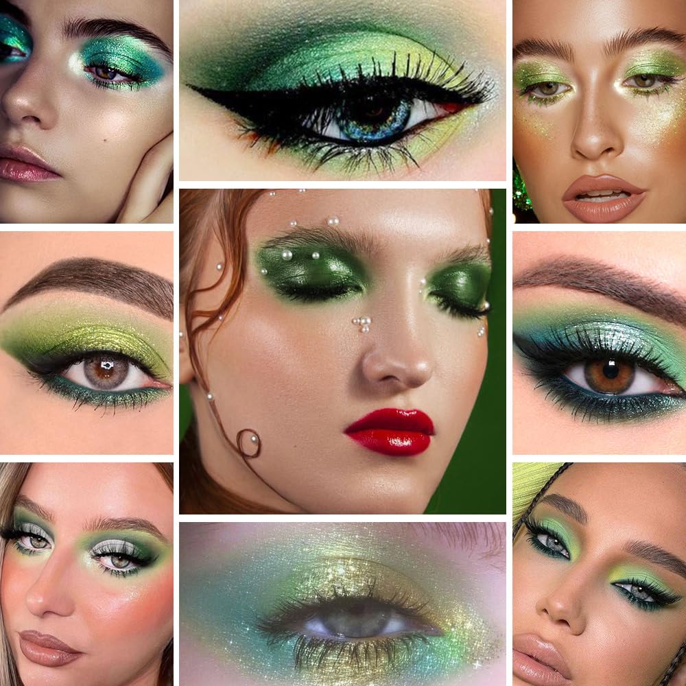 15 Colors Green Matte & Shimmer Eyeshadow Palette - Olive Teal GreenYellow DarkSeaGreen LimeGreen Pink White Eye Shadow Primers Powder for Smoky Looks, Makeup Artist Friendly, Vegan & Cruelty-Free-GlimoraGlow
