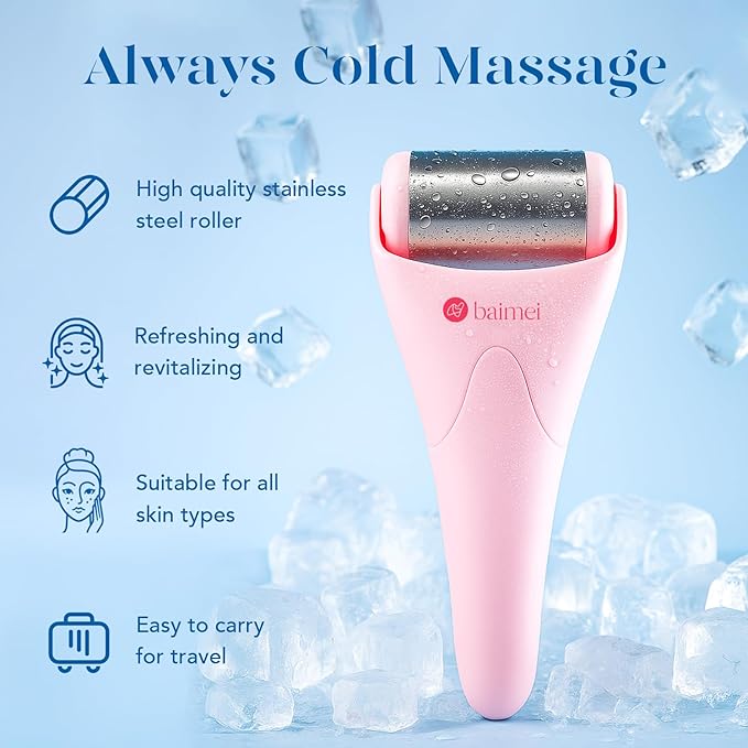 BAIMEI Stainless Steel Ice Roller for Face & Gua Sha Facial Tools, Soothes Puffiness, Relieves Pain, Self - Care Gift for Women-GlimoraGlow