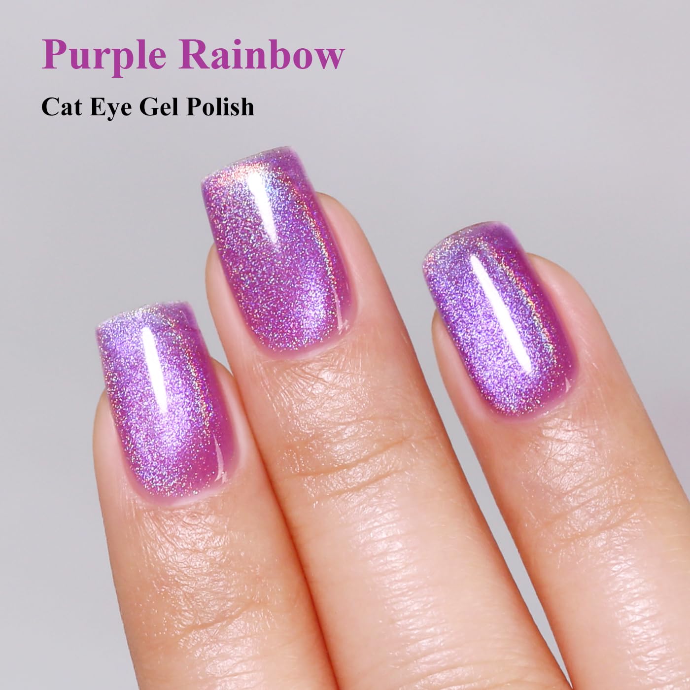 Imtiti Cat Eye Gel Nail Polish, Purple Rainbow Holographic Magnetic Gel Polish With Magnet Glittery Iridescent Galaxy Nail Gel Polish Spring Summer Gel Polish Kit Soak Off UV Led 10ML-GlimoraGlow