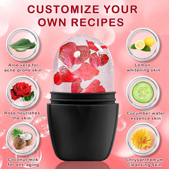 XHJRI Ice Face Roller Massager,Ice Cube Roller for Face, Eyes and Neck Naturally Conditioning and Skin Care,De-Puff Eye Bags,Reduce Migraine Pain,Reusable Massage Silicone Ice Mold (New Black White)-GlimoraGlow