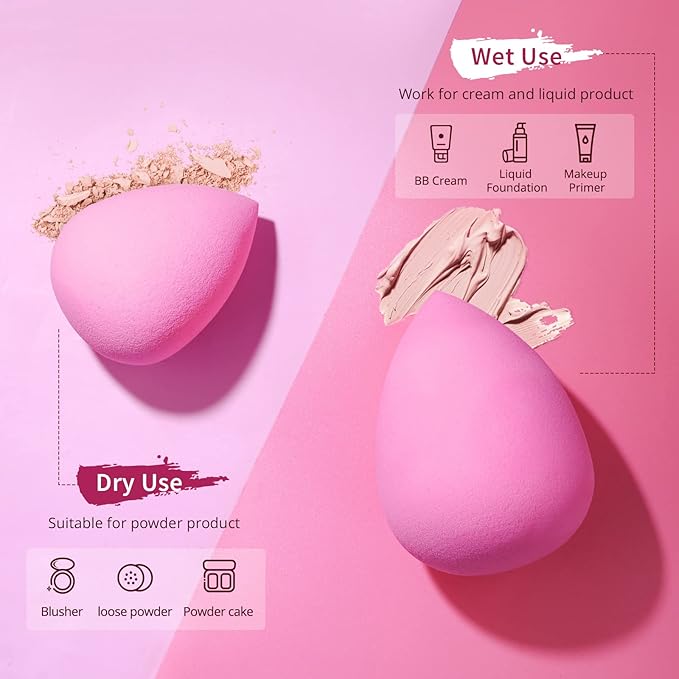 BEAKEY Latex-Free Blender Makeup Sponge for Blending, Pink Makeup Sponge Set, Soft Beauty Sponge, for Flawless Application of Liquid, Cream, and Powder Cosmetics-GlimoraGlow