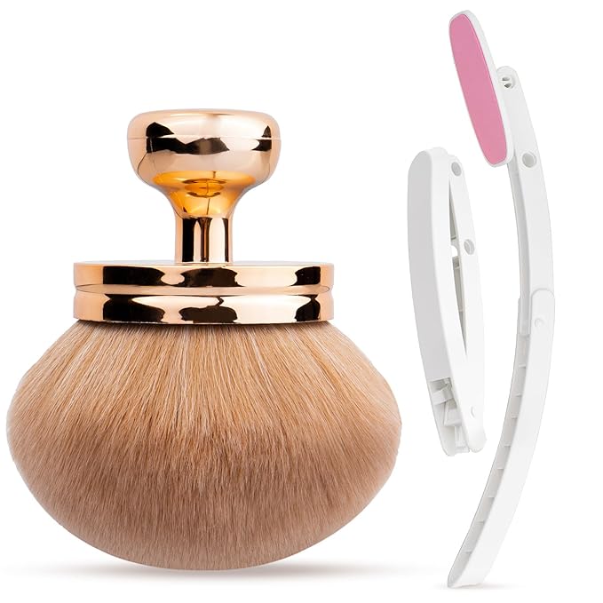 Self Tanner Brushes- Extra Large Body Makeup Brush & Back Lotion Applicator, 2 Pcs, Body, Leg and Face Kabuki Brush, Back Applicator for Self Tan, Sunscreen, Lotion, Makeup, Blend & Blur (Rose Gold)-GlimoraGlow