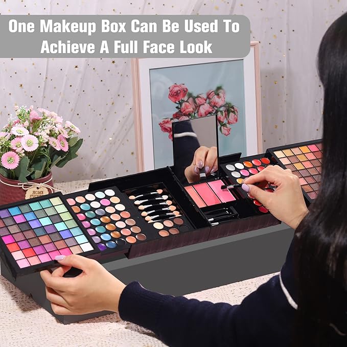 177 Colors Professional Makeup Kit for Women Girls Full Kit Gift Set with Mirror All in One Make up Palette Included Eyeshadow Powder Eye Shadow Gel Lip Gloss Concealer Eyebrow Powder Blush Brushes-GlimoraGlow