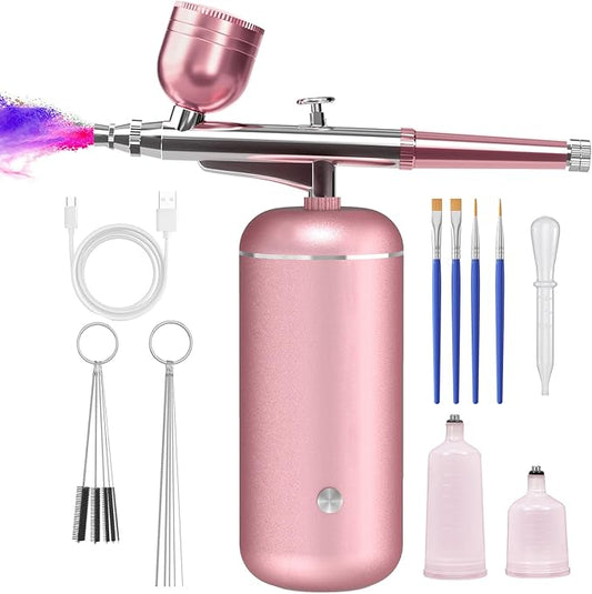 Airbrush Kit with Compressor - 48PSI High-Pressure, Non-Clogging Air Brush Set Cordless Rechargeable with 0.3mm Nozzle and Cleaning Brush for Nail Art, Makeup, Painting, and Cake Decorating-GlimoraGlow