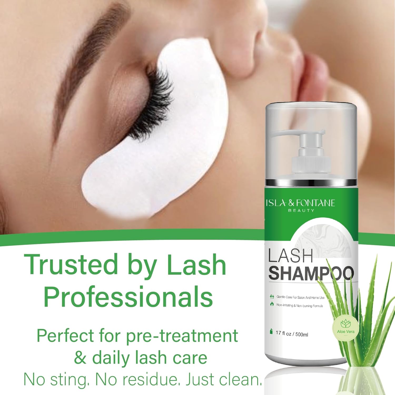 Isla & Fontane Lash Shampoo Bulk – Multi-Scent Series – 17 fl oz / 500ml | Gentle Eyelash Cleanser for Lash Extensions | Non-Irritating | Professional Lash Bath Foam For Salon And Home Use (Aloe Vera)-GlimoraGlow