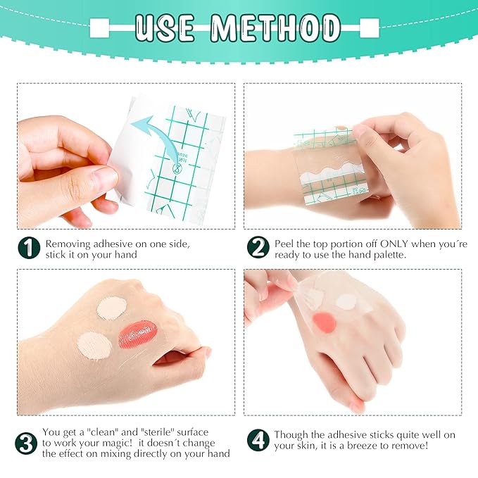 150 Pieces Makeup Hand Palette Single Use Makeup Hand Palette Disposable Adhesive Makeup Mixing Tray Cosmetic Makeup Palette Transparent Waterproof Makeup Tape for Makeup Artist-GlimoraGlow