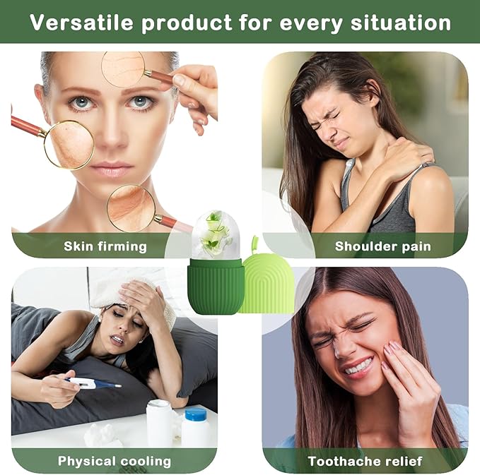 XHJRI Ice Roller Massager for Face, Eyes and Neck - Naturally Condition Skin, De-Puff Eye Bags, Reduce Migraine Pain - Reusable Silicone Ice Mold (Green)-GlimoraGlow