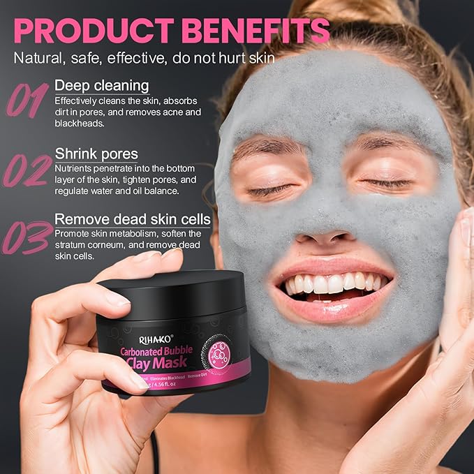 Carbonated Bubble Clay Mask -Exfoliation Face Mask | Detoxing Clay Mask for Blackhead Removal,Dull Skin,Skincare Facial Mask for Controlling Oil and Refining Pores,Mothers Day Gifts for Wife-GlimoraGlow