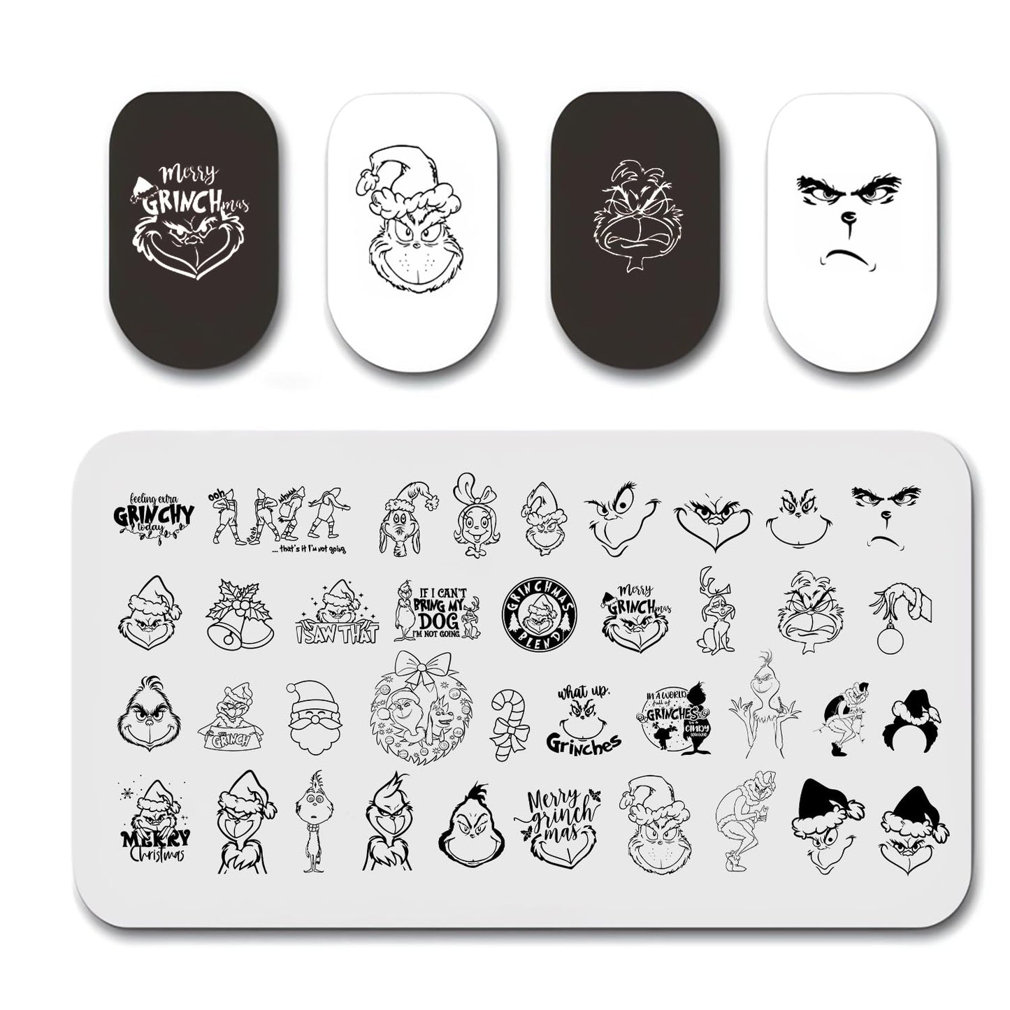 1 Christmas Nail Stamping Plates Green Monster Winter Santa Claus Designs Nails Stamping Kit Holiday Nail Stamping Plate Xmas Nail Stamper Kit for Women Girls DIY Salon Manicure-GlimoraGlow