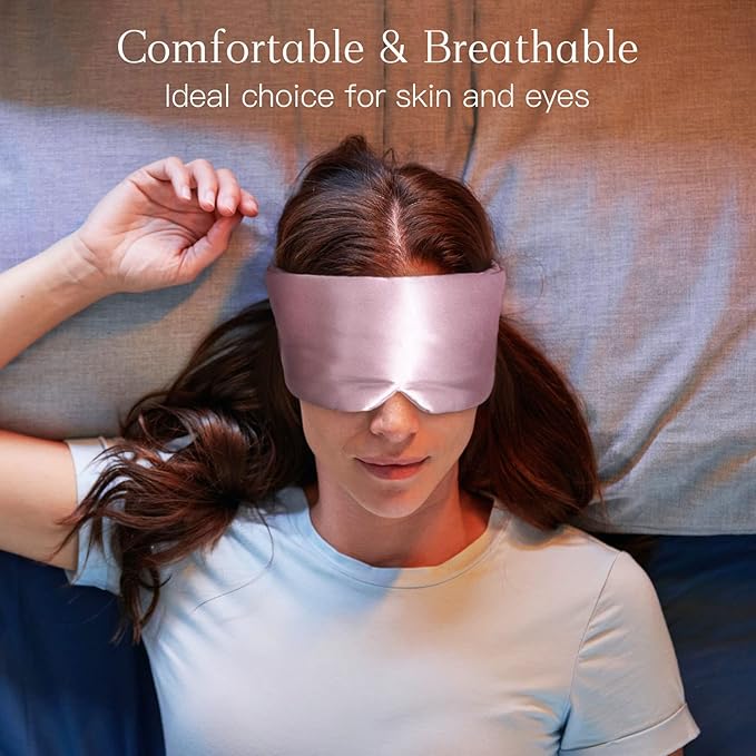 100% Natural Silk Eye Mask for Women Men, Soft Pressureless Cooling Blackout Eye Covers for Sleeping, Large Size Sleep Mask fits All Heads Adjustable, 1PC, Lotus Pink-GlimoraGlow