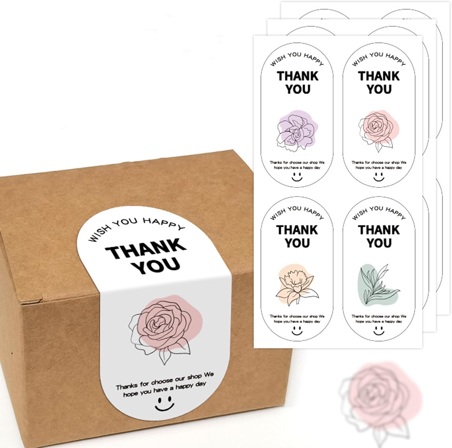 500 Pieces Sealing Large Thank You Stickers, Large Gift Flower Decorative Wrapping Stickers, Suitable for Boxes and Bags Outer Labels Seal Decals Gift Boxes Decoration. (Grateful Petals)