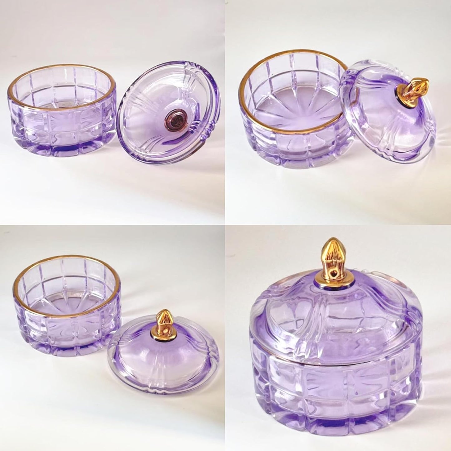 Body Powder Puff and Container - Glass Dusting Powder Container with 2 Soft Puffs Vintage Powder Puff Case for Women & Girls (3.94x3.94x3.94 H in) - GRB011-Purple-GlimoraGlow