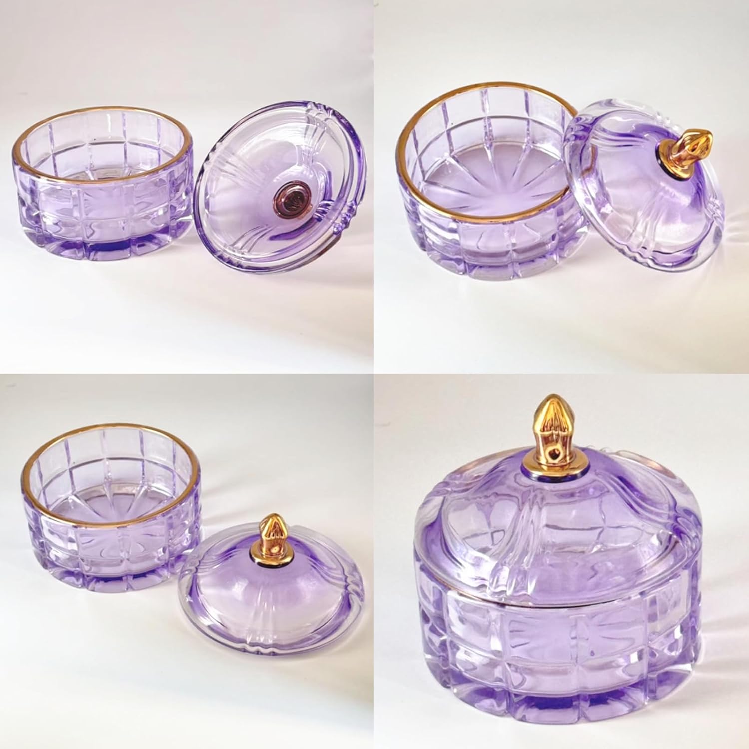 Body Powder Puff and Container - Glass Dusting Powder Container with 2 Soft Puffs Vintage Powder Puff Case for Women & Girls (3.94x3.94x3.94 H in) - GRB011-Purple-GlimoraGlow