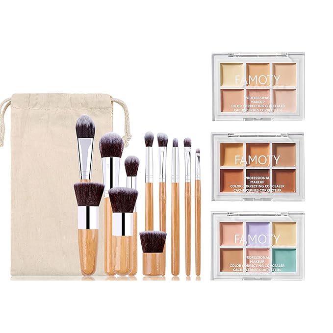 3 Pack Highlight & Contour Pro Palette, with 11 Pcs Premium Makeup Brushes, Waterproof Long-Lasting Full Face Cosmetics Cream Contour 18 Colors Full Makeup Kit for Women Birthday Gift-GlimoraGlow