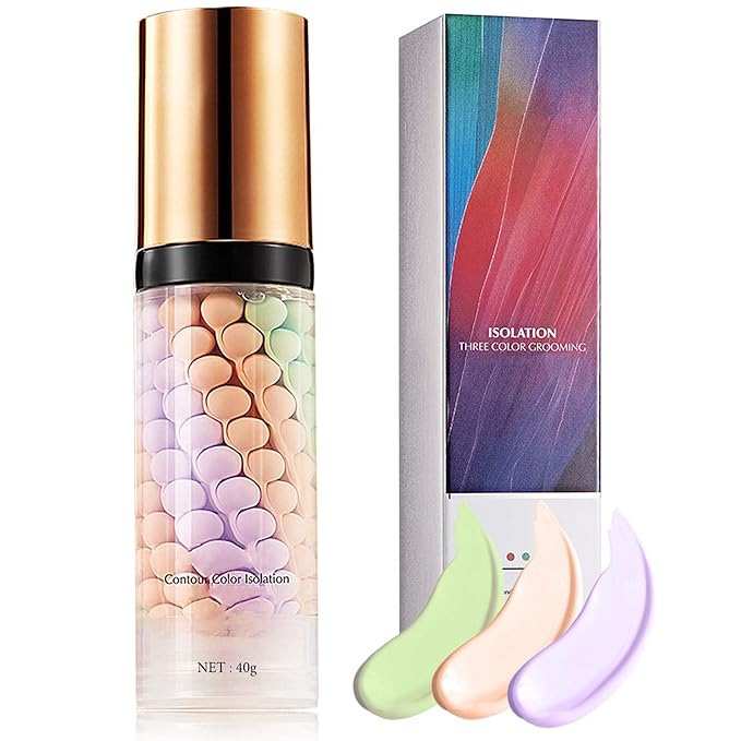 1 Pcs One Step Color Corrector,Natural Isolation Cream,Face Primer Makeup Tricolor Tinted Moisturizer,Oil Control & Moisturizing Skin Tone Correcting and Brightening Primer Concealer Foundation-GlimoraGlow