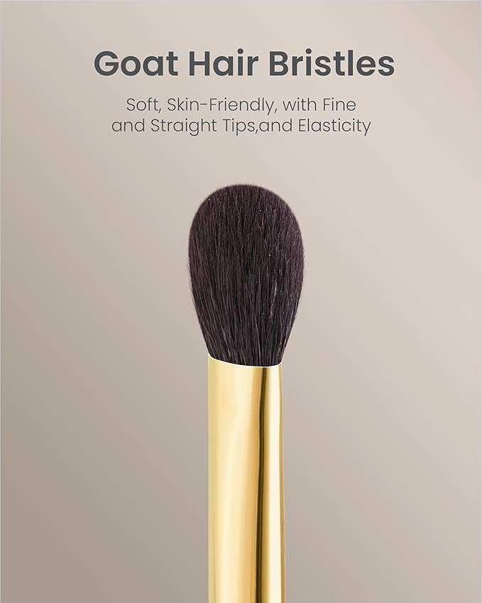 Desert Oak Series Highlighter & Setting Brush - Grade-A Fine LambsGoat Hair for Airbrushed Finish, Multi-Use for Cheeks/Nose/Under-Eyes, Ebana Handle & Brass Ferrule (CM 165)-GlimoraGlow