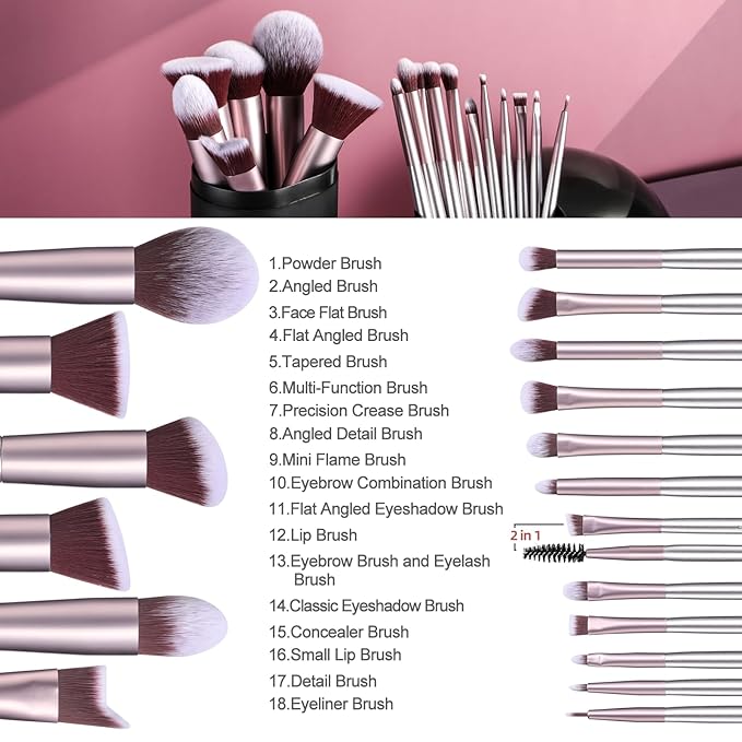 BS-MALL Makeup Brush Set 18 Pcs Premium Synthetic Foundation Powder Concealers Eye shadows Blush Makeup Brushes with black case-GlimoraGlow