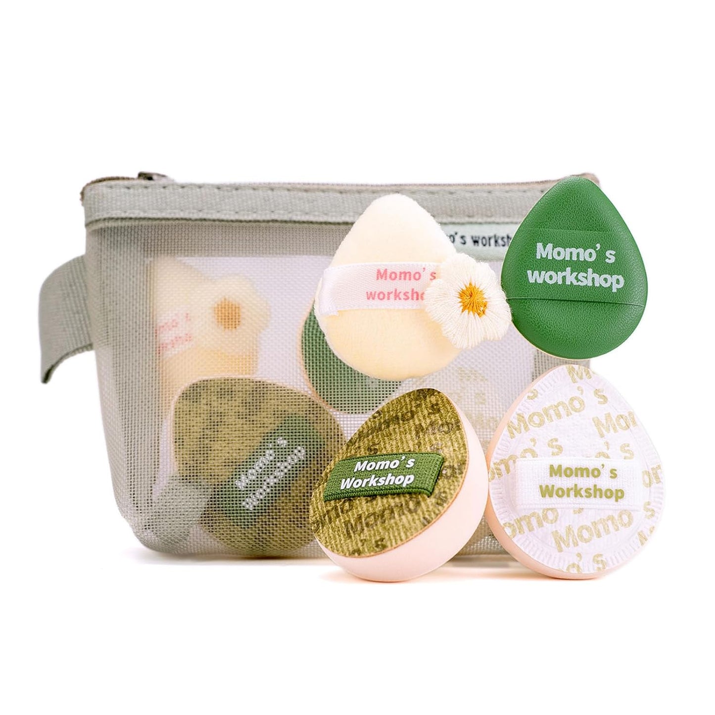 Mini Denim Makeup Sponge Set,Mini Makeup Blenders Sponge for Concealer/Blush/Highlighter, Perfect for Detail Work & Travel,4pcs Green Mini Concealer Puffs with Travel Pouch-GlimoraGlow