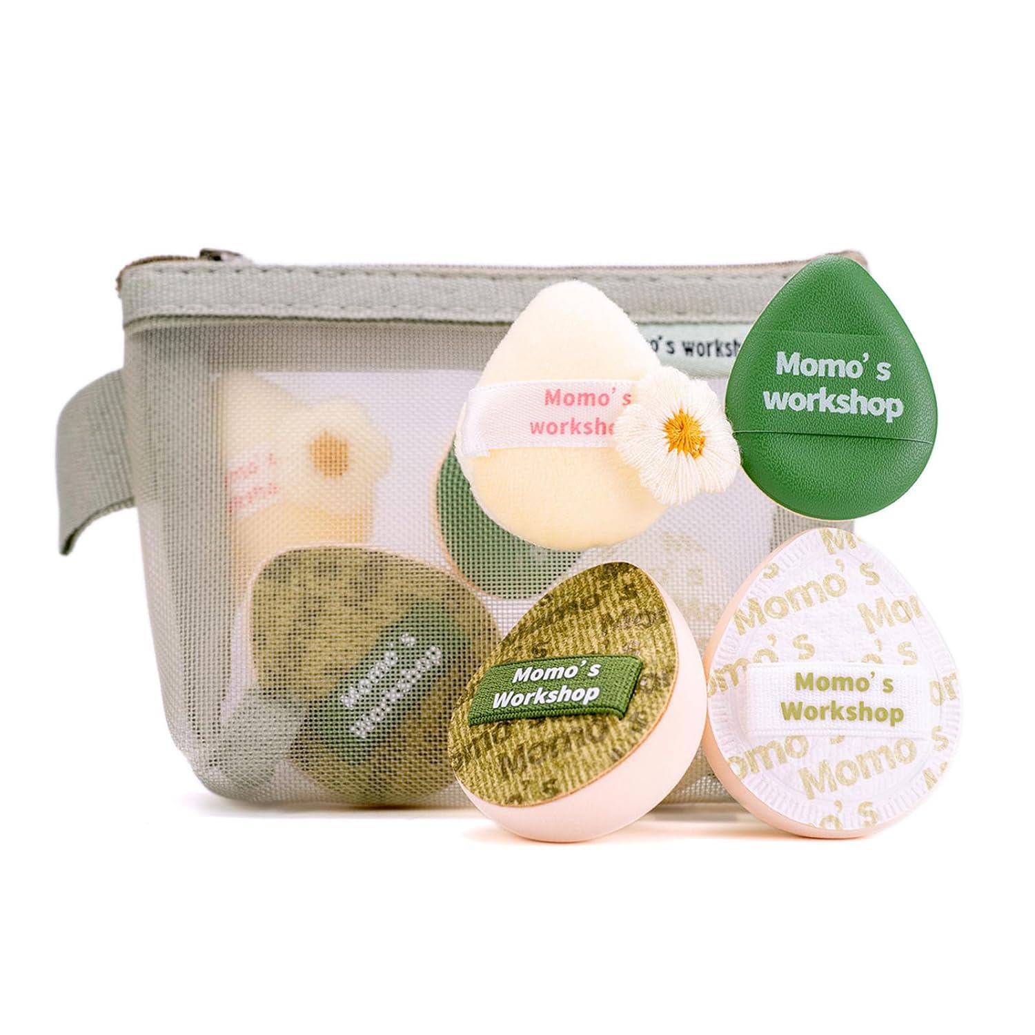 Mini Denim Makeup Sponge Set,Mini Makeup Blenders Sponge for Concealer/Blush/Highlighter, Perfect for Detail Work & Travel,4pcs Green Mini Concealer Puffs with Travel Pouch-GlimoraGlow