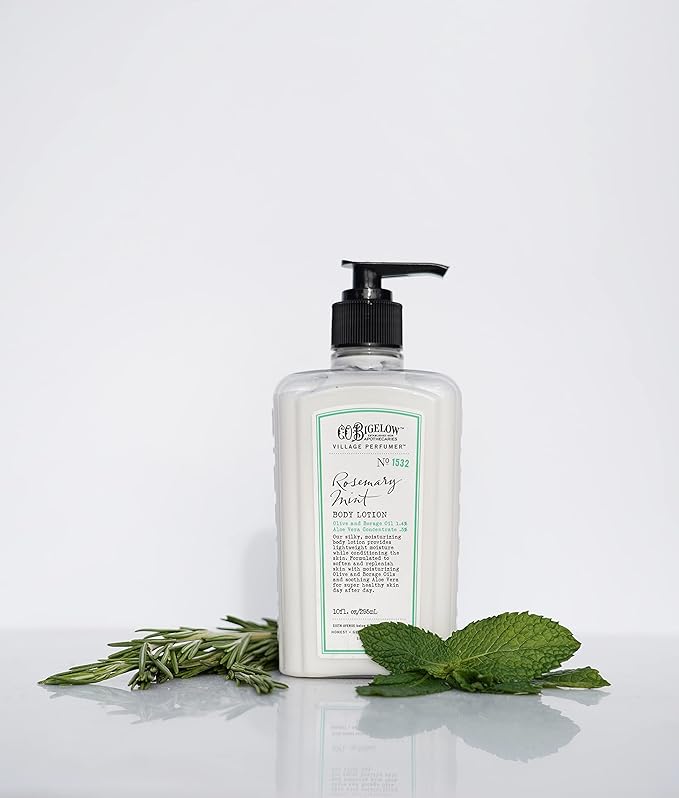 C.O. Bigelow Rosemary Mint Body Lotion, Village Perfumer Moisturizing Body Lotion with Aloe Vera, Borage Oil & Olive Oil, 10 Fl Oz-GlimoraGlow