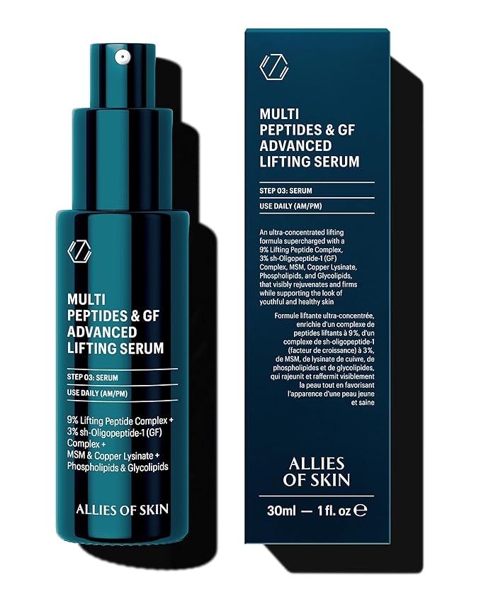 Allies of Skin Multi Peptides & Growth Factor Collagen Boosting Face Serum | Skin Tightening Anti-Aging Complex with 9% Peptides| Firms Sagging Skin & Visibly Reduces Wrinkles (1 oz)-GlimoraGlow