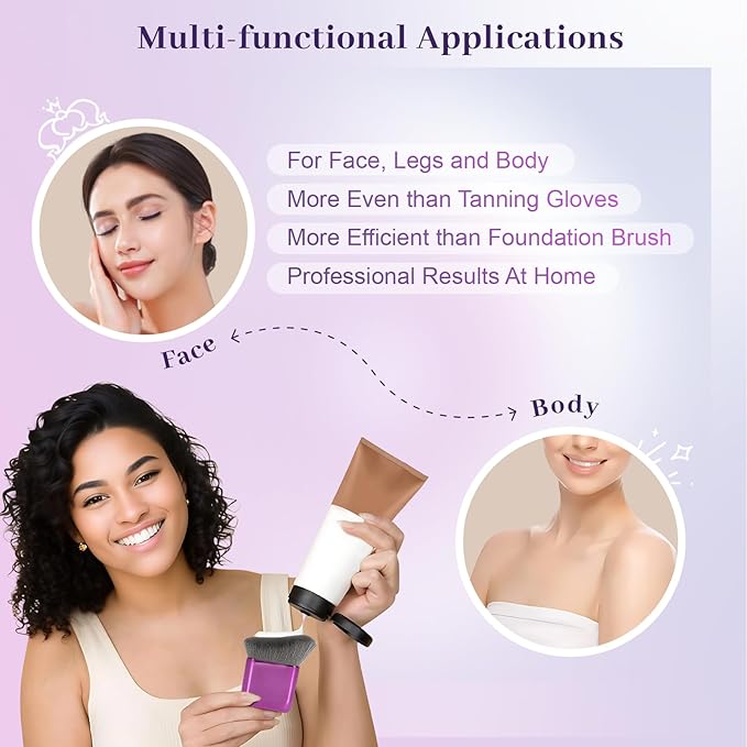 Yoseng Self Tanner Brush for Body & Face - Kabuki Makeup Brush for Self-Tanner,Tanning Mousse,Foundation & Bronzer | Streak-Free Application,Professional Tanning & Body Makeup Tool (Small)-GlimoraGlow