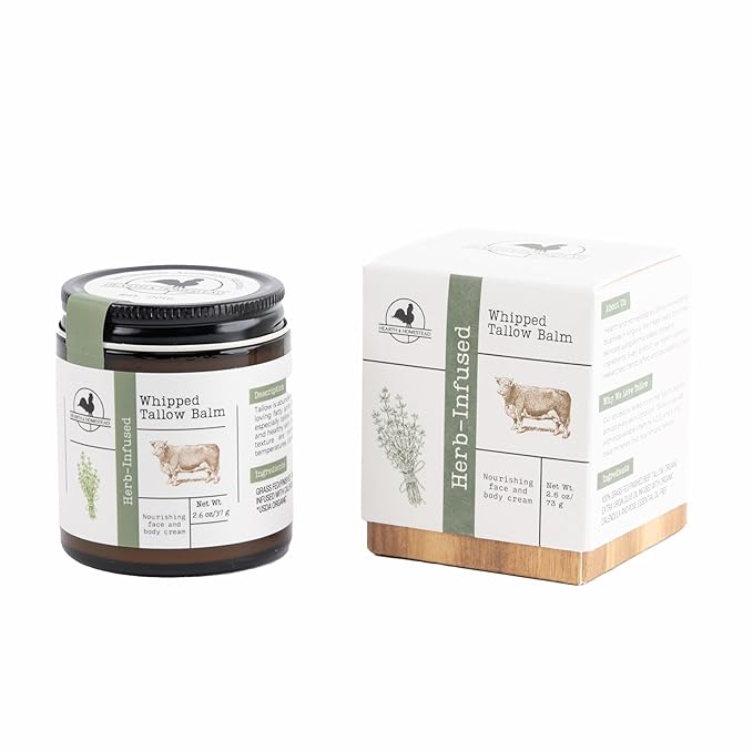 Handmade Whipped Tallow Balm (Herb-Infused/Unscented) - Large Jar - 2.6 oz-GlimoraGlow