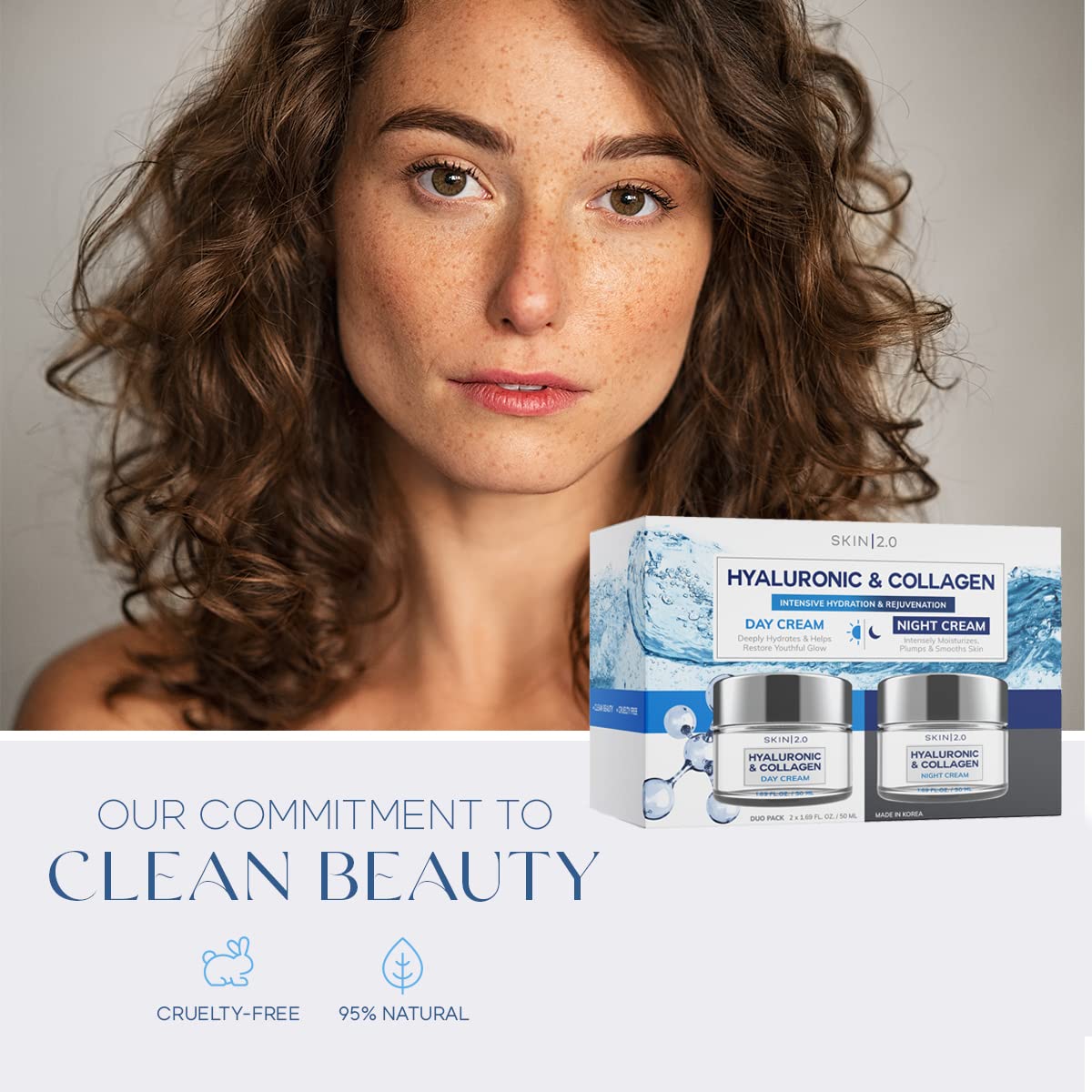 Hyaluronic Acid & Collagen Day & Night Face Moisturizer - Dermatologist Tested, Hydrating, Anti-Aging, Clean Beauty, Cruelty-Free, Korean Skincare for All Skin Types - 1.69 Fl oz (2-Pack)-GlimoraGlow