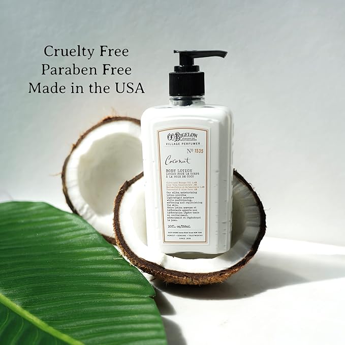 C.O. Bigelow Coconut Body Lotion, Village Perfumer Moisturizing Body Lotion with Aloe Vera, Borage Oil & Olive Oil, 10 Fl Oz-GlimoraGlow
