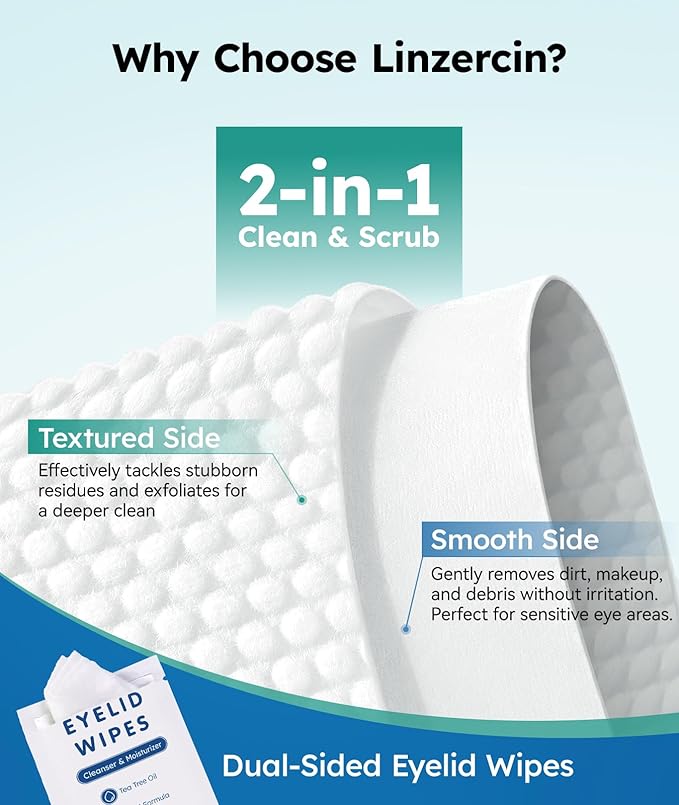 60-Count Eyelid Cleansing Wipes for Dry Eye & Blepharitis, tea tree oil Pre-Moistened Hypoallergenic EyeWipes for Sensitive Itchy Eyes, Individually Wrapped Eyelid Wipes Travel Essentials-GlimoraGlow