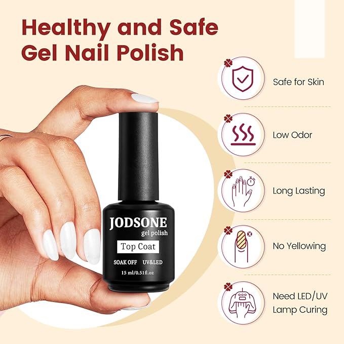 JODSONE 15ML Top Coat Gel Polish High Gloss Shine Finish Long Lasting Gel Nail Polish Professional Manicure Home DIY No Wipe-GlimoraGlow