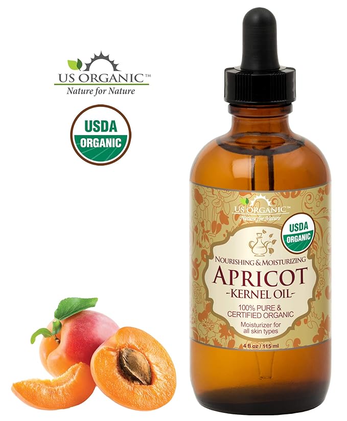 US Organic Apricot Kernel Oil, USDA Certified Organic,100% Pure & Natural, Cold Pressed Virgin, Unrefined in Amber Glass Bottle w/Glass Eyedropper for Easy Application (4 oz (Large))-GlimoraGlow