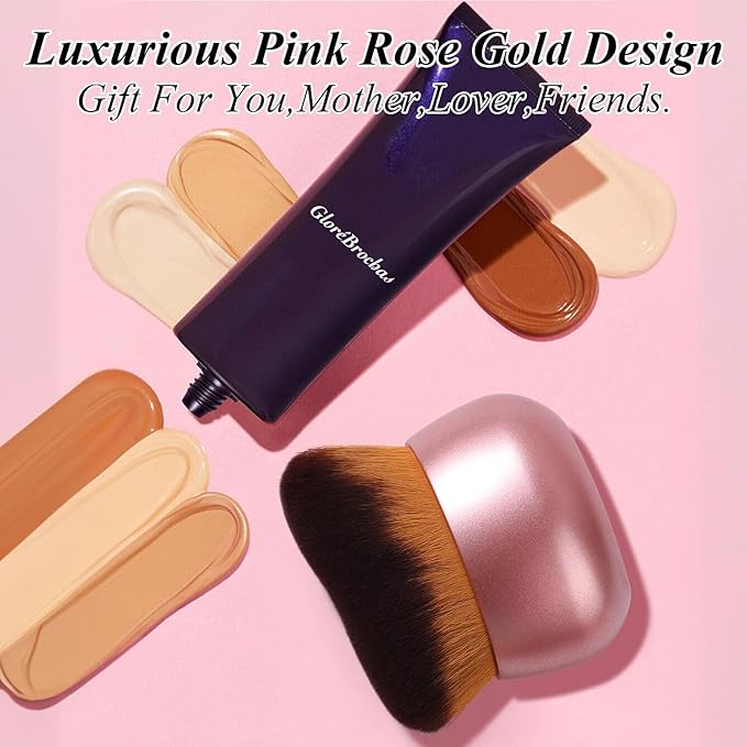 75MM Extra Large Self Tanner Kabuki Makeup Brush – Ultra Soft Dense Vegan Bristles for Body Makeup, Bronzer & Foundation–Applies Tanning Mousse, Lotion & Self Tanner–Rose Gold, Wet & Dry-GlimoraGlow