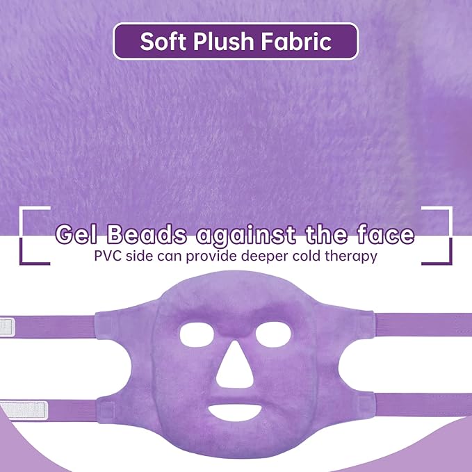 Ice Face Mask Reusable and Cold Gel Eye Mask for Puffiness/Dark Circles/Eye Bags/Dry Eyes/Headaches/Migraines/Stress Relief, Ice Pack for Eyes & Face (Purple)-GlimoraGlow