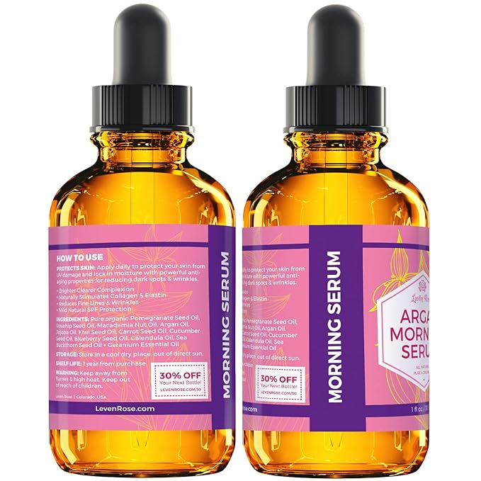 Leven Rose Moroccan Argan Oil Face Serum for Women - 100% Organic Argan Oil Serum for Face – All Natural Pure Argan Oil Hydrating Serum - Anti Aging Serum Against Wrinkles 1 Oz-GlimoraGlow